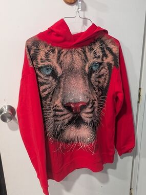 Heads or Tails Red Hoodie with Holographic Logo Unisex